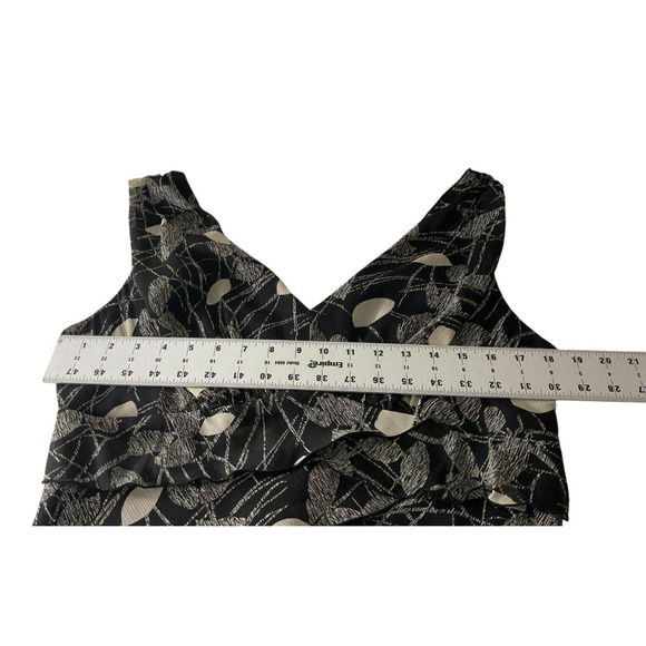 Jones Wear‎ Dress 12 Black White Floral Tiered Ruffle Sleeveless Mid-Length - Picture 4 of 14